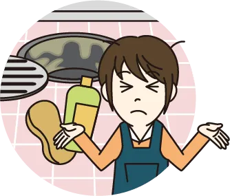 排水口の掃除にうんざりした表情の女性のイラスト