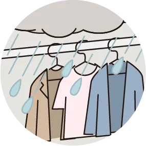 雨のなか干された洗濯物のイラスト