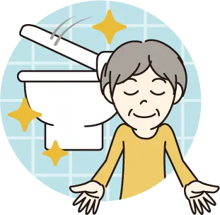 自動開閉するトイレに笑顔の男性のイラスト